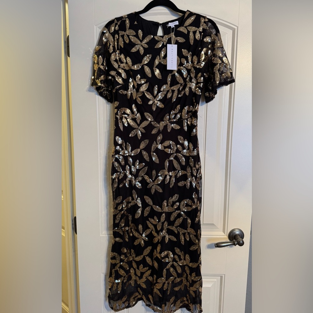 Baltic Born Black Mini Dress with Gold Accents